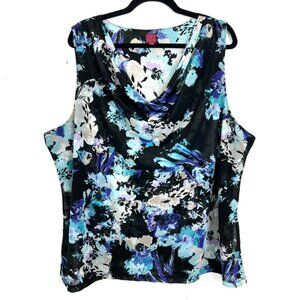 212 Collection Blue Purple Black Print Cowl Neck Stretch Sleeveless Top 2X